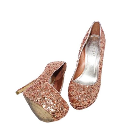 Bakers Melinaseqn Bronze Sequined Platform Pumps, Size 7 - Picture 4 of 10